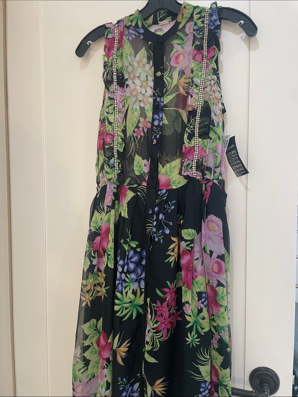 Dodo Bar Or Black Floral Maxi Dress with Pink & Green Accents